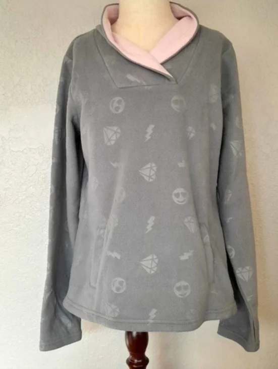 Athletic Works Cozy Fleece Pullover Gray Pink Print - Girl L (10-12) - Picture 7 of 7